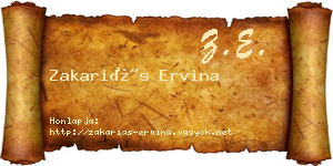 Zakariás Ervina névjegykártya